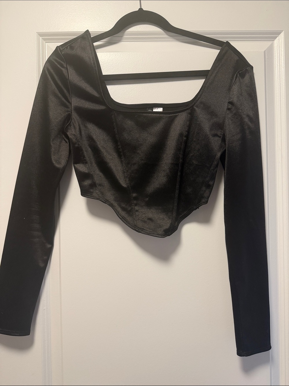 Black Long-Sleeve Cropped Corset Top - Women